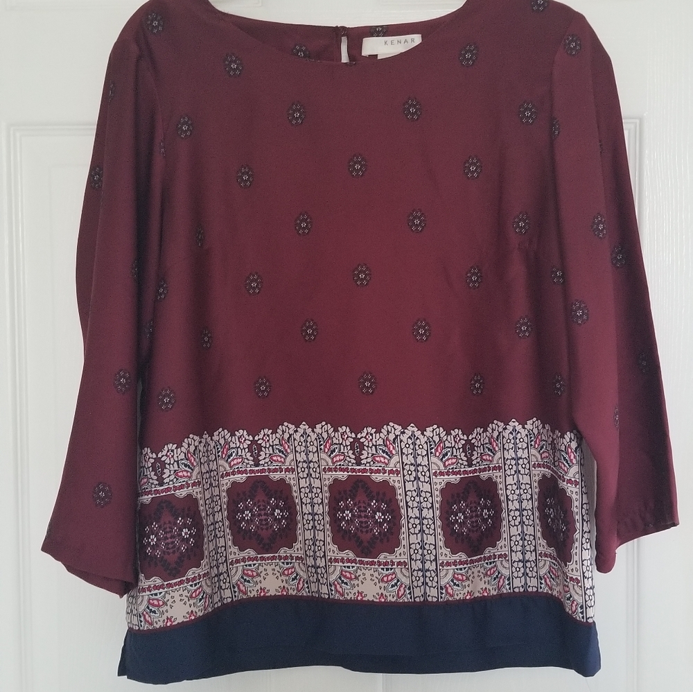 Kenar Burgundy Patterned Blouse